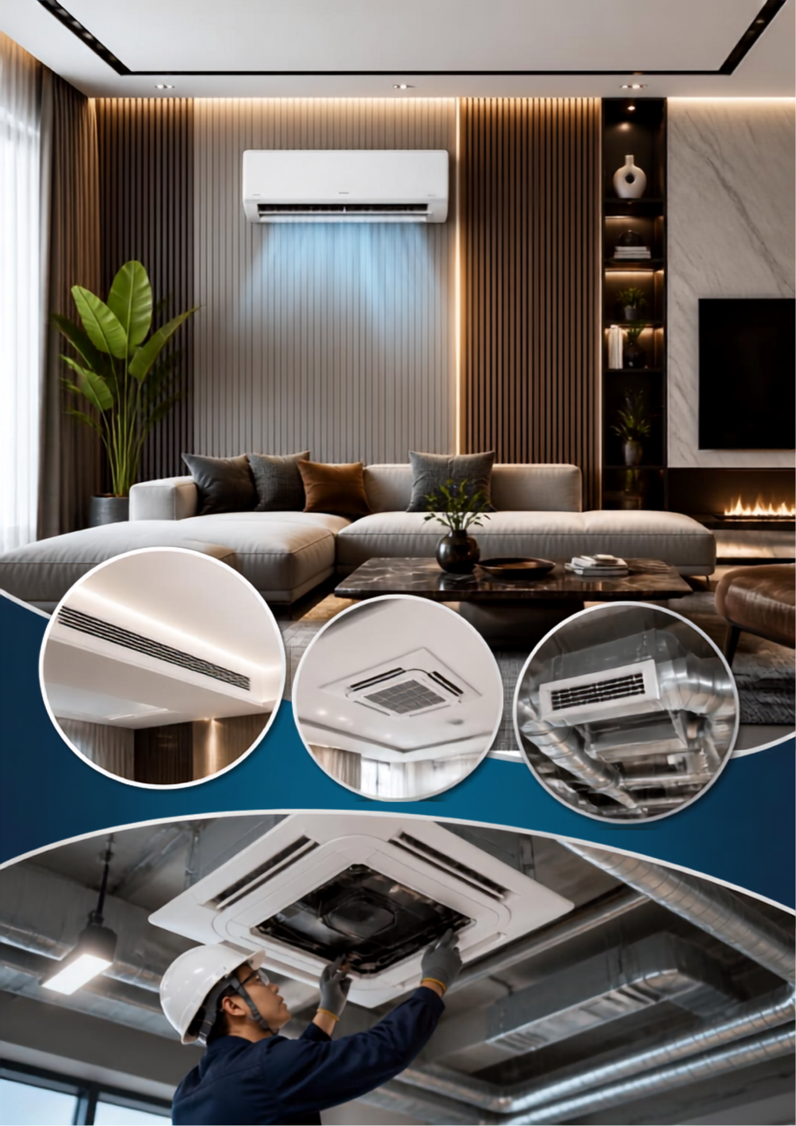 Two wall-mounted air conditioners above finished wooden office wall panelling